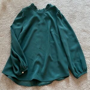 J.crew long sleeve green top winter ruffle top blouse